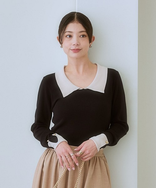 nissen(ニッセン)の「配色衿付ニット(ニット/セーター・レディース・ブラック/ライトベージュ・L/M/S/LL)」の2枚目の写真