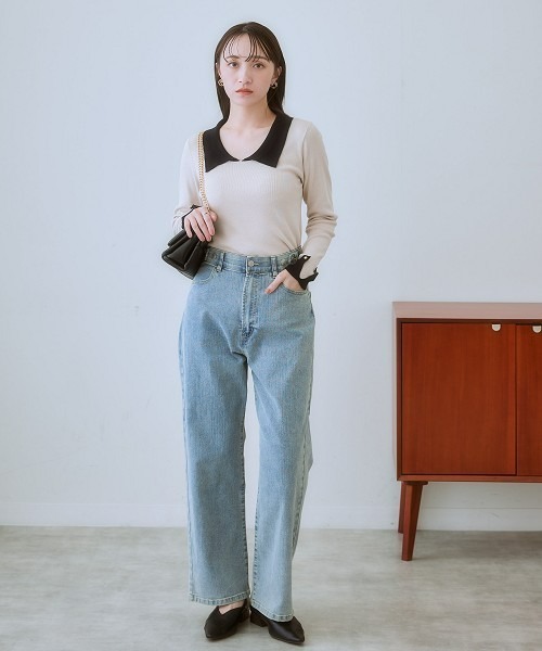 nissen(ニッセン)の「配色衿付ニット(ニット/セーター・レディース・ブラック/ライトベージュ・L/M/S/LL)」の5枚目の写真