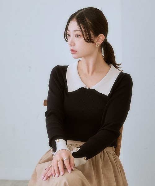 nissen(ニッセン)の「配色衿付ニット(ニット/セーター・レディース・ブラック/ライトベージュ・L/M/S/LL)」の6枚目の写真