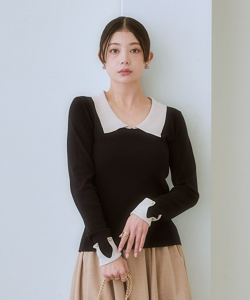 nissen(ニッセン)の「配色衿付ニット(ニット/セーター・レディース・ブラック/ライトベージュ・L/M/S/LL)」の7枚目の写真