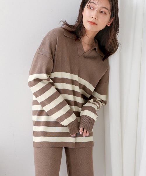 Bou Jeloud（ブージュルード）の「ボーダーニット×パンツ セットアップ（つなぎ/オールインワン・レディース・ブラック/グレー・38）」の2枚目の写真