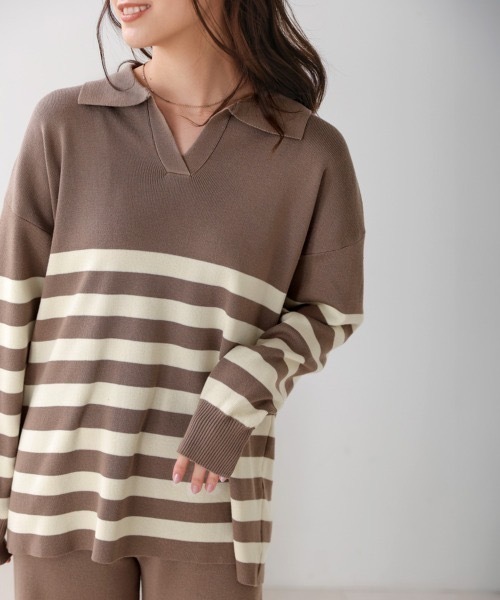 Bou Jeloud（ブージュルード）の「ボーダーニット×パンツ セットアップ（つなぎ/オールインワン・レディース・ブラック/グレー・38）」の11枚目の写真