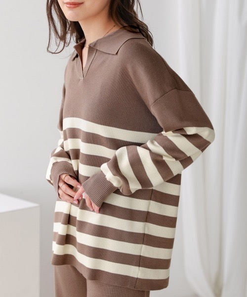 Bou Jeloud（ブージュルード）の「ボーダーニット×パンツ セットアップ（つなぎ/オールインワン・レディース・ブラック/グレー・38）」の13枚目の写真