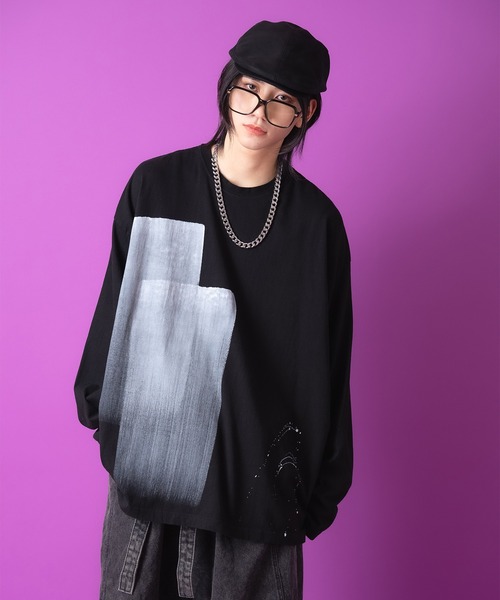 a.p.o.v.（エーピーオービー）の「a.p.o.v. モノクロアートペイントオーバーサイズカットソー（Tシャツ/カットソー・メンズ・ホワイト/ブラック・ONESIZE）」の5枚目の写真