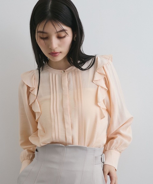 VIS（ビス）の「【洗える】フロントピンタックフリルブラウス（シャツ/ブラウス・レディース・ネイビー/オフホワイト/ピンク系その他2・FREE）」の9枚目の写真