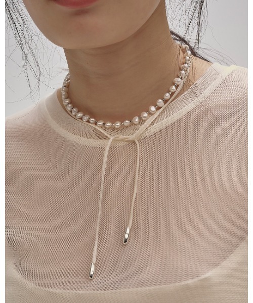 TODAYFUL(トゥデイフル)の「Pearl Ribbon Choker(ネックレス・レディース・キナリ/ブラック・FREE)」の5枚目の写真