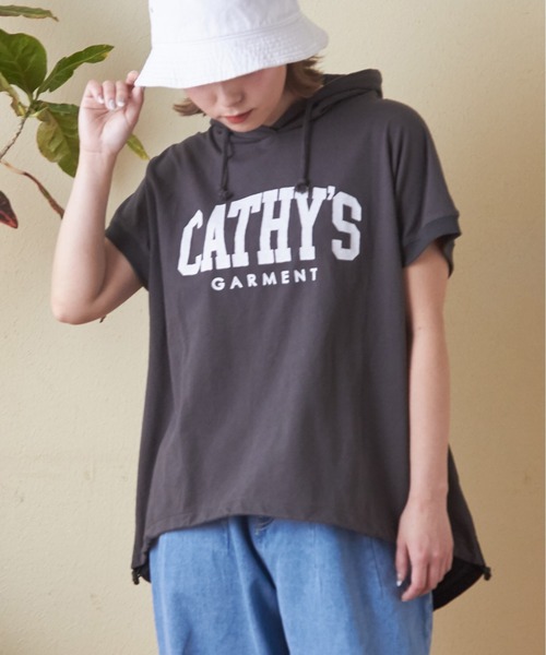 CUBE SUGAR（キューブシュガー）の「異素材切替フレンチスリーブプルオーバーパーカー（Tシャツ/カットソー・レディース・ホワイト/マルチ/トップグレー/オレンジ/スミクロ・M）」の3枚目の写真