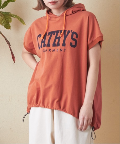 CUBE SUGAR（キューブシュガー）の「異素材切替フレンチスリーブプルオーバーパーカー（Tシャツ/カットソー・レディース・ホワイト/マルチ/トップグレー/オレンジ/スミクロ・M）」の4枚目の写真