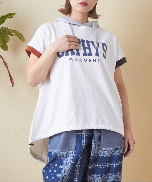 CUBE SUGAR（キューブシュガー）の「異素材切替フレンチスリーブプルオーバーパーカー（Tシャツ/カットソー・レディース・ホワイト/マルチ/トップグレー/オレンジ/スミクロ・M）」の5枚目の写真