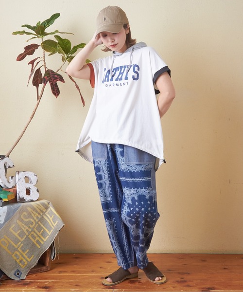 CUBE SUGAR（キューブシュガー）の「異素材切替フレンチスリーブプルオーバーパーカー（Tシャツ/カットソー・レディース・ホワイト/マルチ/トップグレー/オレンジ/スミクロ・M）」の13枚目の写真