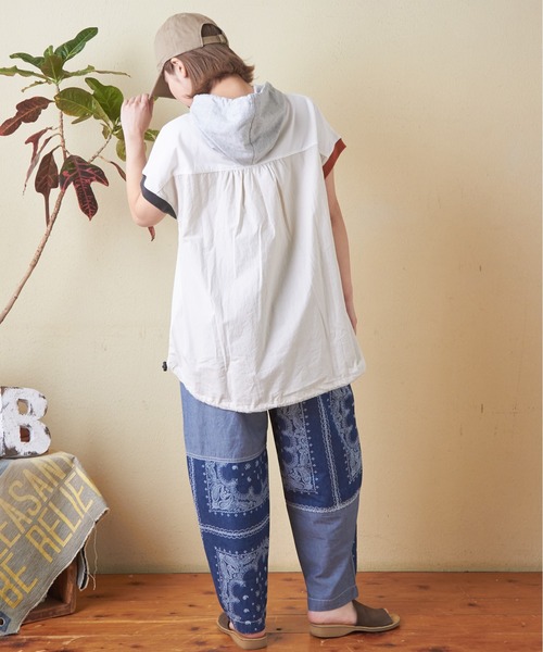 CUBE SUGAR（キューブシュガー）の「異素材切替フレンチスリーブプルオーバーパーカー（Tシャツ/カットソー・レディース・ホワイト/マルチ/トップグレー/オレンジ/スミクロ・M）」の18枚目の写真