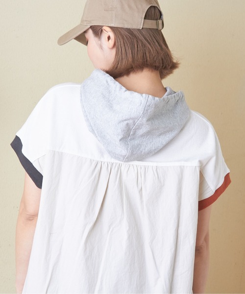 CUBE SUGAR（キューブシュガー）の「異素材切替フレンチスリーブプルオーバーパーカー（Tシャツ/カットソー・レディース・ホワイト/マルチ/トップグレー/オレンジ/スミクロ・M）」の19枚目の写真