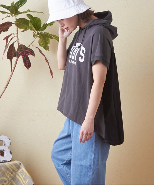 CUBE SUGAR（キューブシュガー）の「異素材切替フレンチスリーブプルオーバーパーカー（Tシャツ/カットソー・レディース・ホワイト/マルチ/トップグレー/オレンジ/スミクロ・M）」の8枚目の写真