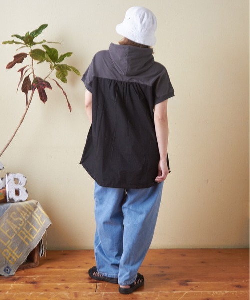 CUBE SUGAR（キューブシュガー）の「異素材切替フレンチスリーブプルオーバーパーカー（Tシャツ/カットソー・レディース・ホワイト/マルチ/トップグレー/オレンジ/スミクロ・M）」の9枚目の写真
