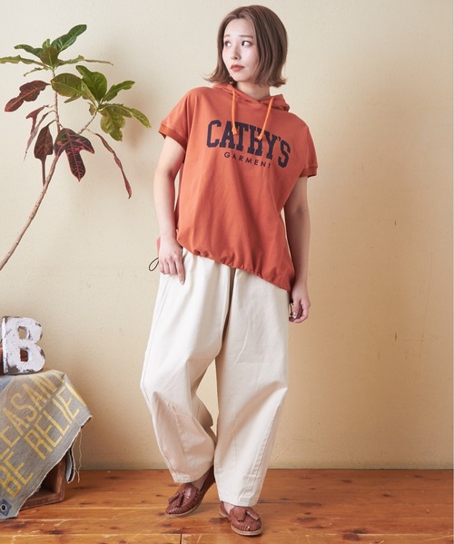 CUBE SUGAR（キューブシュガー）の「異素材切替フレンチスリーブプルオーバーパーカー（Tシャツ/カットソー・レディース・ホワイト/マルチ/トップグレー/オレンジ/スミクロ・M）」の10枚目の写真