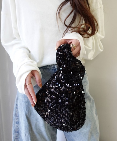 CORNERS（コーナーズ）の「スパンコールミニバッグ（ハンドバッグ・レディース・ブラック/グレー/シルバー・FREE）」の2枚目の写真