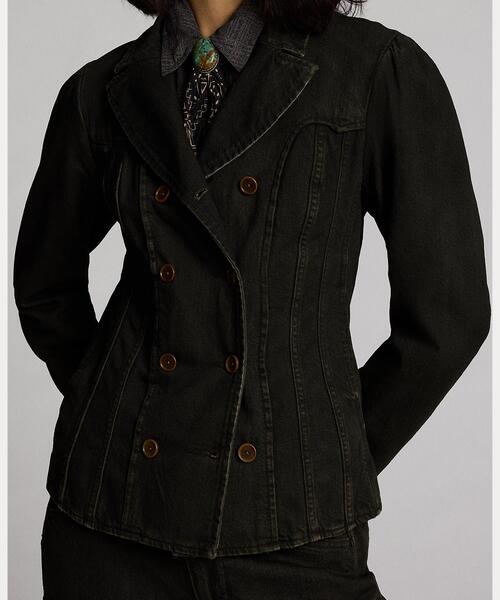 RRL(ダブル アール エル)の「ダブルブレステッド ブラック デニム ジャケット(デニムジャケット・レディース・ブラック系1・1/2/3/4/5)」の2枚目の写真