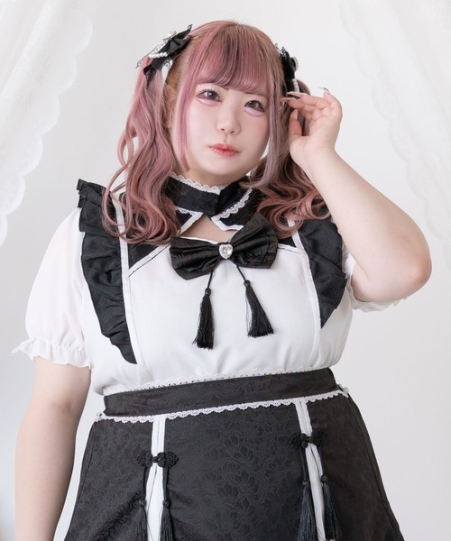 DearMyLoveWhip(ディアマイラブホイップ)の「【大きいサイズ】チャイナショルダーウィングブラウス(シャツ/ブラウス・レディース・ホワイト×ブルー/ホワイト×ブラック/ホワイト×ピンク/ブラック×レッド/ブラック×ブルー・4L/5L/6L)」の3枚目の写真