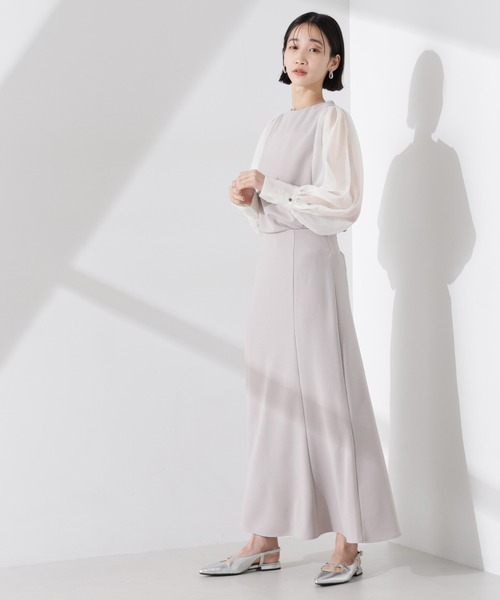 NANO universe（ナノユニバース）の「カットジョーゼットフレアスカート（セットアップ可）（スカート・レディース・ブラック/グレー/キャメル・FREE）」の21枚目の写真