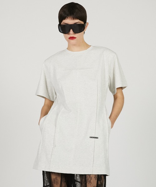 PRANK PROJECT（プランクプロジェクト）の「バックホールフォルムオーバーTEE / Backhole Form Over Tee（Tシャツ/カットソー・レディース・ベージュ/チャコールグレー/ライトグレー・FREE）」の7枚目の写真