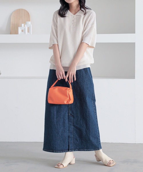 n'OrLABEL（ノアールレーベル）の「『透かしワッフル編みポロニット』（ポロシャツ・レディース・ブルー/アイボリー/ブラック・1/2）」の8枚目の写真