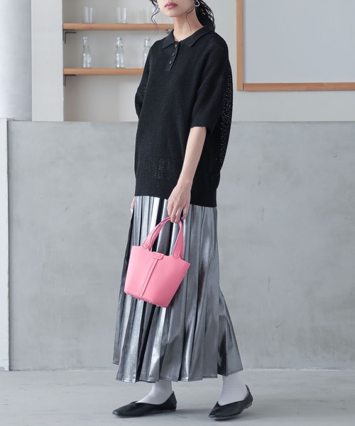 n'OrLABEL（ノアールレーベル）の「『透かしワッフル編みポロニット』（ポロシャツ・レディース・ブルー/アイボリー/ブラック・1/2）」の19枚目の写真