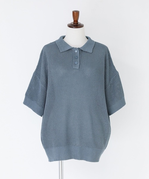 n'OrLABEL（ノアールレーベル）の「『透かしワッフル編みポロニット』（ポロシャツ・レディース・ブルー/アイボリー/ブラック・1/2）」の20枚目の写真