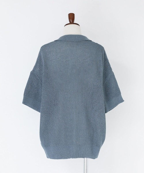 n'OrLABEL（ノアールレーベル）の「『透かしワッフル編みポロニット』（ポロシャツ・レディース・ブルー/アイボリー/ブラック・1/2）」の22枚目の写真