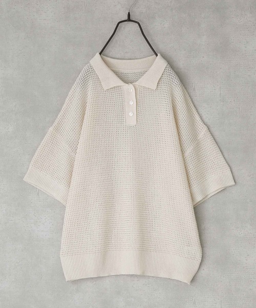 透かしワッフル編みポロニット』（ポロシャツ）｜n'OrLABEL