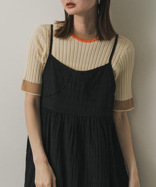 SENSE OF PLACE by URBAN RESEARCH（センスオブプレイスバイアーバンリサーチ）の「『WEB限定』バイカラーコンパクトセーター(5分袖)（ニット/セーター・レディース・アイボリー/ブラック/グレー/ライトピンク・ONE）」の2枚目の写真