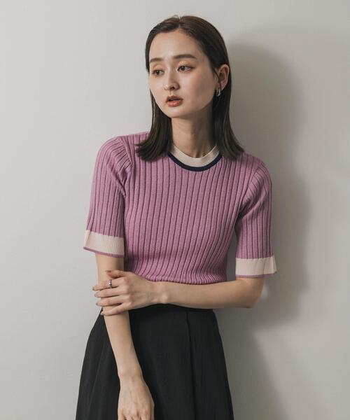 SENSE OF PLACE by URBAN RESEARCH（センスオブプレイスバイアーバンリサーチ）の「『WEB限定』バイカラーコンパクトセーター(5分袖)（ニット/セーター・レディース・アイボリー/ブラック/グレー/ライトピンク・ONE）」の14枚目の写真