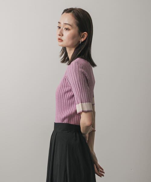 SENSE OF PLACE by URBAN RESEARCH（センスオブプレイスバイアーバンリサーチ）の「『WEB限定』バイカラーコンパクトセーター(5分袖)（ニット/セーター・レディース・アイボリー/ブラック/グレー/ライトピンク・ONE）」の15枚目の写真