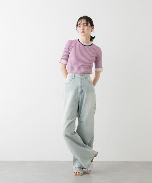 SENSE OF PLACE by URBAN RESEARCH（センスオブプレイスバイアーバンリサーチ）の「『WEB限定』バイカラーコンパクトセーター(5分袖)（ニット/セーター・レディース・アイボリー/ブラック/グレー/ライトピンク・ONE）」の19枚目の写真