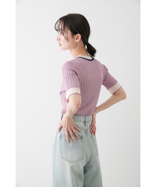 SENSE OF PLACE by URBAN RESEARCH（センスオブプレイスバイアーバンリサーチ）の「『WEB限定』バイカラーコンパクトセーター(5分袖)（ニット/セーター・レディース・アイボリー/ブラック/グレー/ライトピンク・ONE）」の12枚目の写真