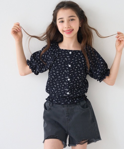 coca(coca)(コカ)の「キッズ クレープシャーリング花柄トップス(Tシャツ/カットソー・キッズ・A/B・150/140/130/120)」の9枚目の写真