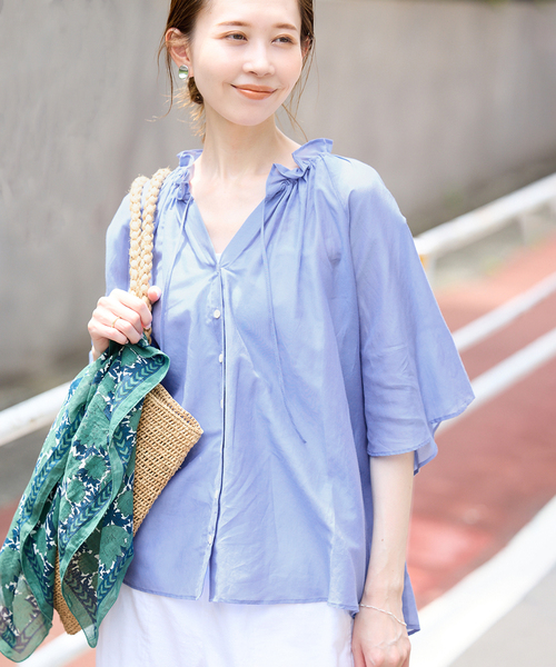SLOBE IENA（スローブイエナ）の「シルク混フリルカラー5分袖