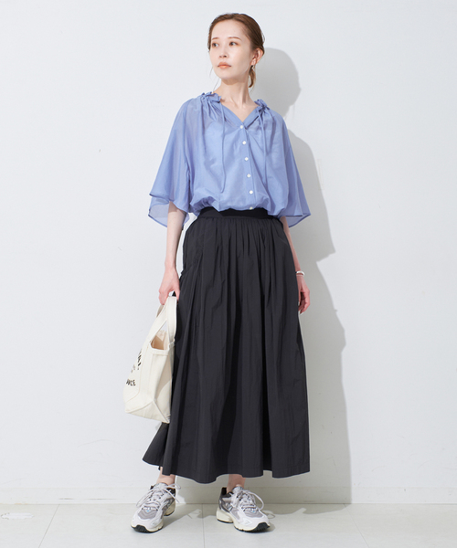 SLOBE IENA（スローブイエナ）の「シルク混フリルカラー5分袖