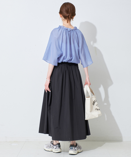 SLOBE IENA（スローブイエナ）の「シルク混フリルカラー5分袖ブラウス 