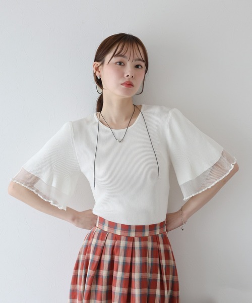 BLUEEAST(ブルーイースト)の「シアー切替リブニット(ニット/セーター・レディース・ピンク/ホワイト/ブラック/ブルー・MEDIUM)」の10枚目の写真