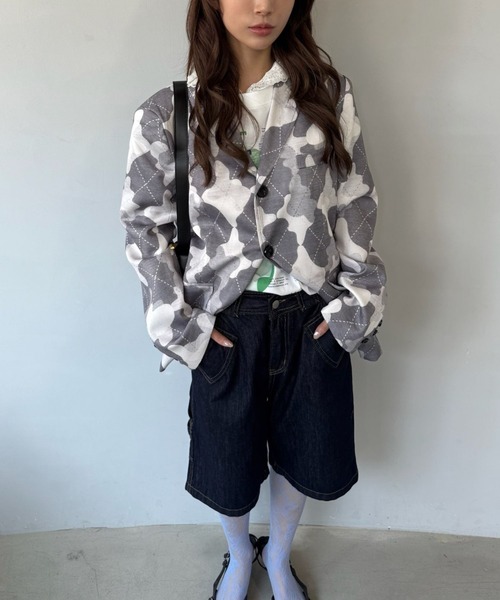 SANSeLF（サンセルフ）の「【SANSeLF】 カモフラージュテーラードジャケット 総柄 シングルブレスト sanw25a039（その他アウター・レディース・グレー・FREE）」の4枚目の写真