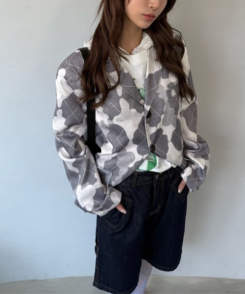 SANSeLF（サンセルフ）の「【SANSeLF】 カモフラージュテーラードジャケット 総柄 シングルブレスト sanw25a039（その他アウター・レディース・グレー・FREE）」の5枚目の写真