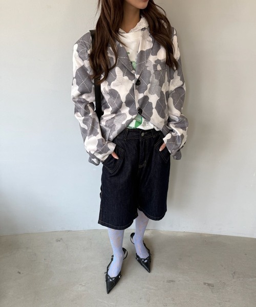 SANSeLF（サンセルフ）の「【SANSeLF】 カモフラージュテーラードジャケット 総柄 シングルブレスト sanw25a039（その他アウター・レディース・グレー・FREE）」の6枚目の写真