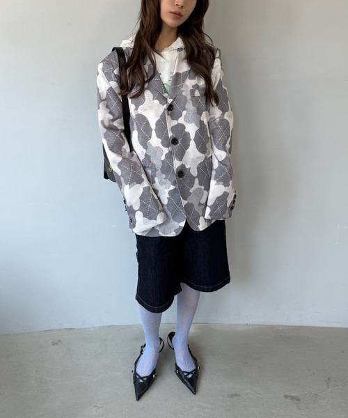 SANSeLF（サンセルフ）の「【SANSeLF】 カモフラージュテーラードジャケット 総柄 シングルブレスト sanw25a039（その他アウター・レディース・グレー・FREE）」の7枚目の写真