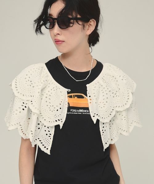 eL（エル）の「【eL】Embroidery 2way Bolero/319637（カーディガン/ボレロ・レディース・オフホワイト/ブラック・FREE）」の12枚目の写真