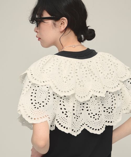 eL（エル）の「【eL】Embroidery 2way Bolero/319637（カーディガン/ボレロ・レディース・オフホワイト/ブラック・FREE）」の13枚目の写真