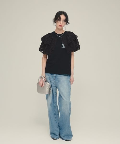 eL（エル）の「【eL】Embroidery 2way Bolero/319637（カーディガン/ボレロ・レディース・オフホワイト/ブラック・FREE）」の14枚目の写真