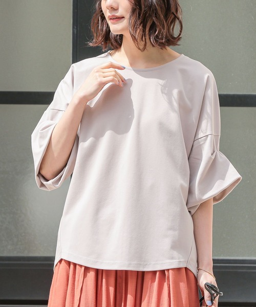 n'OrLABEL(ノアールレーベル)の「【機能素材】『袖タックTシャツ』(Tシャツ/カットソー・レディース・テラコッタ/グリーン/ネイビー/ブラック/オフホワイト/ブルー/グレー・FREE)」の4枚目の写真