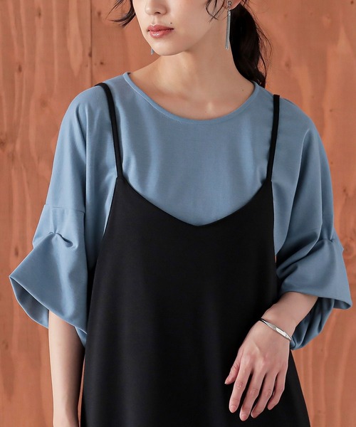 n'OrLABEL(ノアールレーベル)の「【機能素材】『袖タックTシャツ』(Tシャツ/カットソー・レディース・テラコッタ/グリーン/ネイビー/ブラック/オフホワイト/ブルー/グレー・FREE)」の7枚目の写真