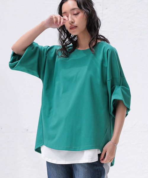 n'OrLABEL(ノアールレーベル)の「【機能素材】『袖タックTシャツ』(Tシャツ/カットソー・レディース・テラコッタ/グリーン/ネイビー/ブラック/オフホワイト/ブルー/グレー・FREE)」の6枚目の写真