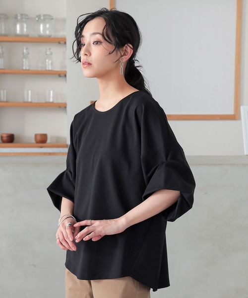 n'OrLABEL(ノアールレーベル)の「【機能素材】『袖タックTシャツ』(Tシャツ/カットソー・レディース・テラコッタ/グリーン/ネイビー/ブラック/オフホワイト/ブルー/グレー・FREE)」の9枚目の写真